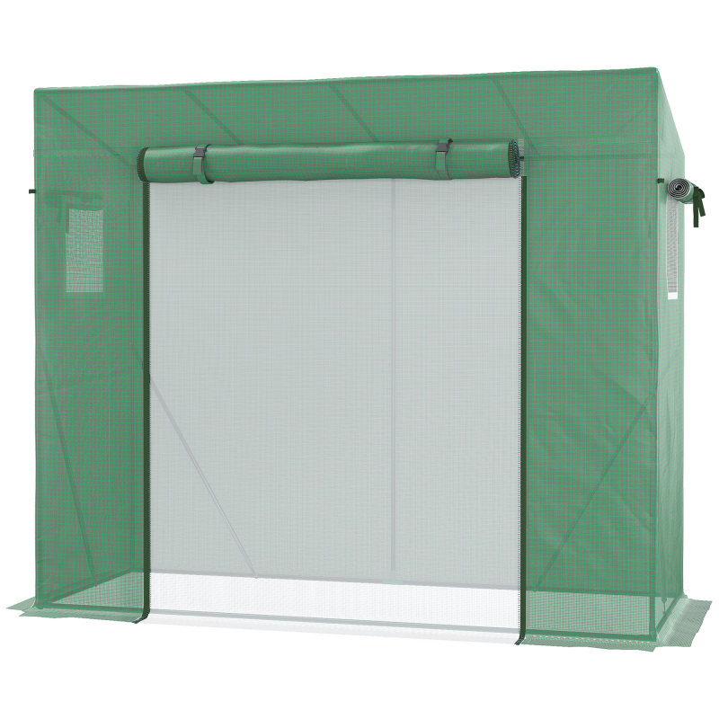Outsunny Gewächshaus UV-Schutz 2 Fenster mit Moskitonetz + Verstärkungsstangen 200 x 77 x 169 cm Stahl PE Grün Aosom – Bild 1 von 2