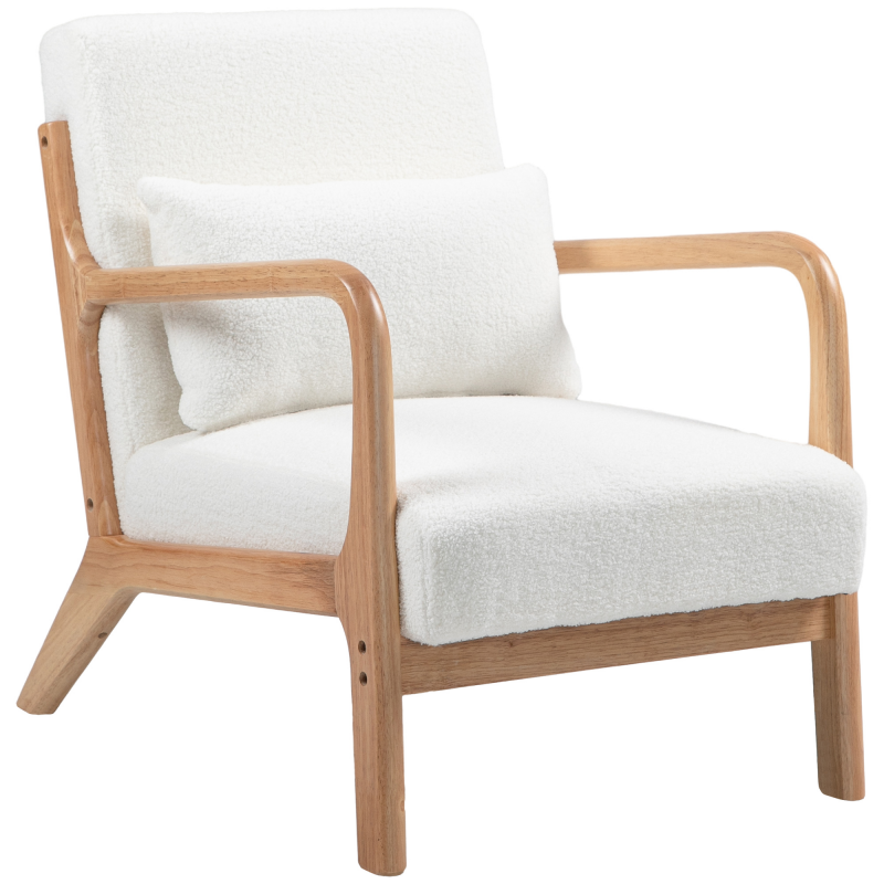 HOMCOM Lounge-Sessel mit Massivholzrahmen Lounge-Sessel - tiefe Sitzfläche - Armlehnen - cremefarbener Samt Aosom – Bild 1 von 2