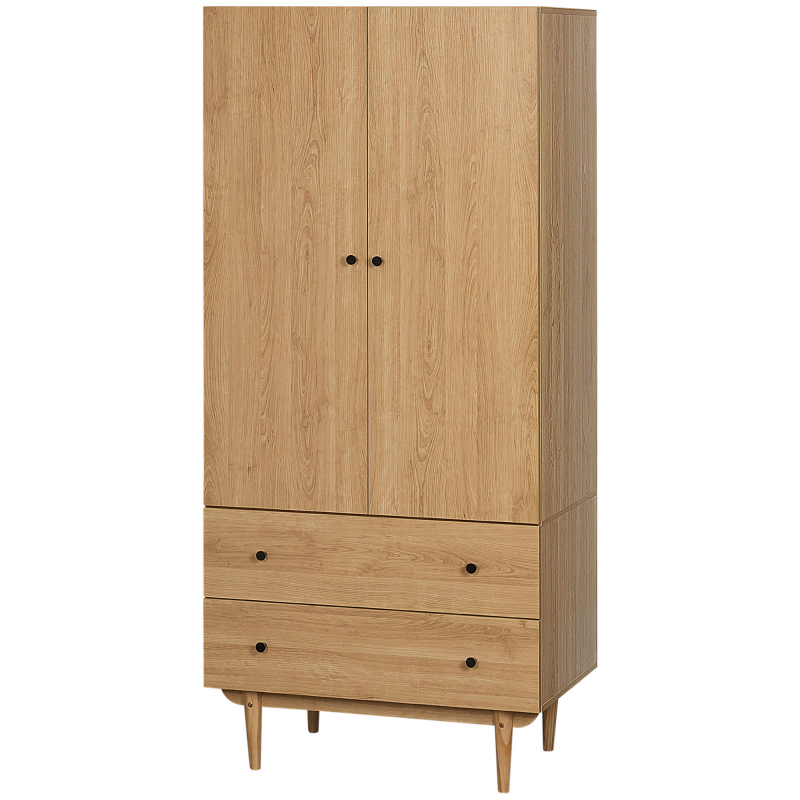 HOMCOM Kleiderschrank Garderobenschrank mit 2 Türen, 2 Schubladen und Kleiderstange - 80 x 52 x 180 cm - Holzoptik Aosom – Bild 1 von 2