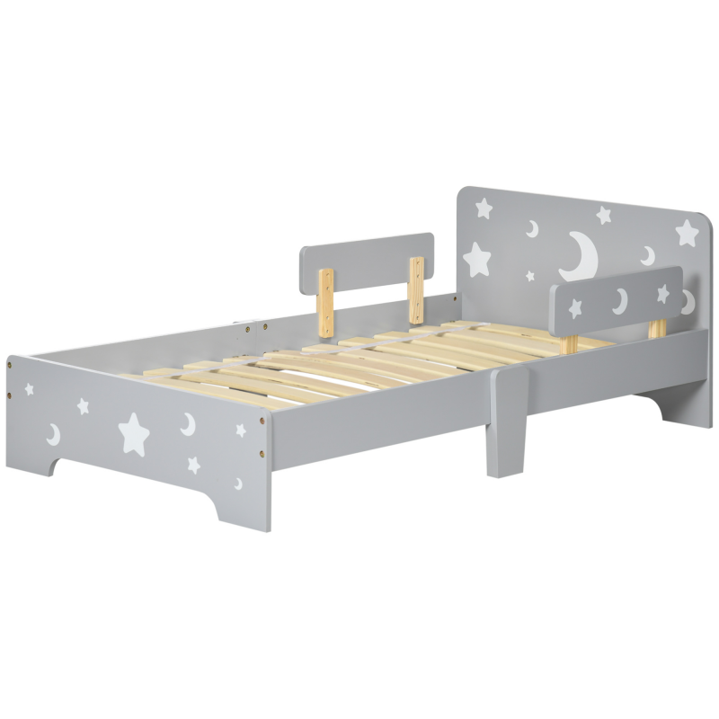 ZONEKIZ Kinderbett, Bodenbett für Kinder von 3 bis 6 Jahren, 143 x 76 cm, Design mit Sternen und Mond, Lattenrost inklusive, für ein Kinderzimmer, Grau Aosom – Bild 1 von 2