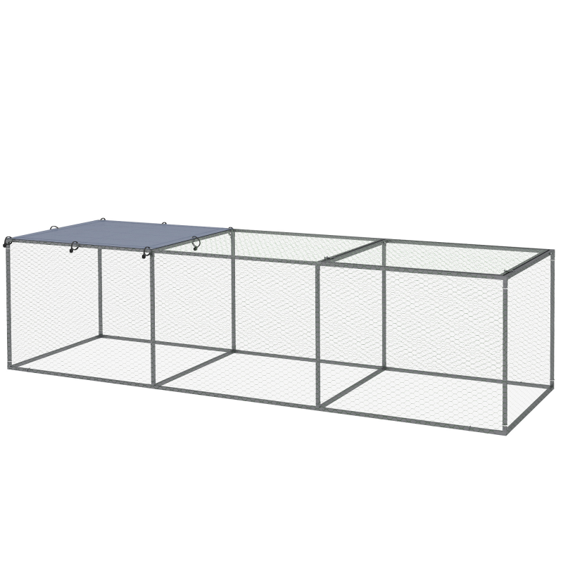 PawHut Enclos poulailler cage clapier extérieur 3 m² für Kleintiere dim. 3 x 1 x 0,8 m verzinkter Stahl, 1 obere Tür, überdachter Bereich mit Plane Aosom – Bild 1 von 2