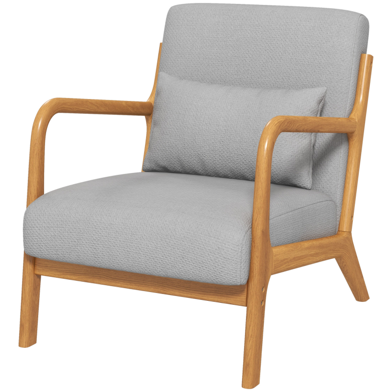 HOMCOM Lounge-Sessel mit Gestell aus massivem Kautschukholz - tiefe Sitzfläche - Armlehnen - helles graues Samt Aosom – Bild 1 von 2