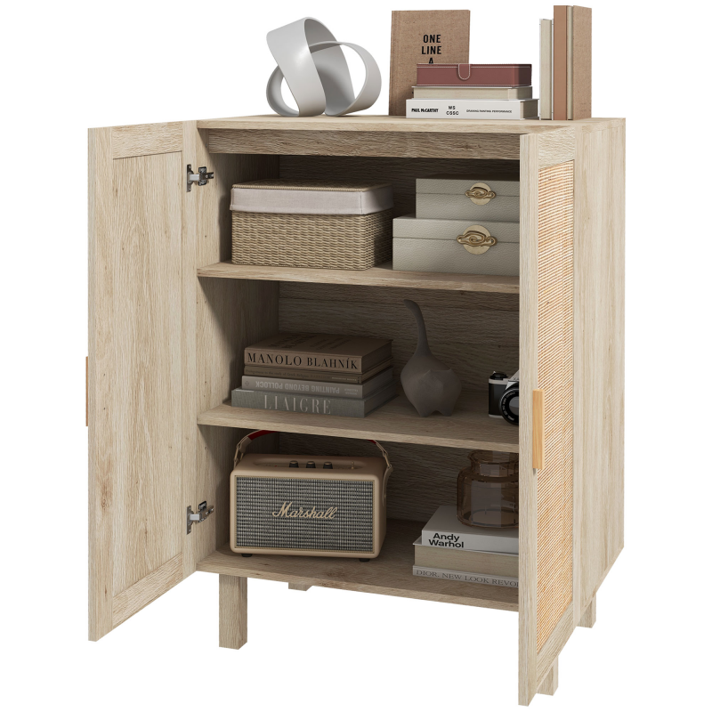 HOMCOM Buffet hoch Schrank Bohème Design doppelte Türen mit 3 Regalen in Rattan - 73 x 41 x 102 cm Aosom – Bild 1 von 2