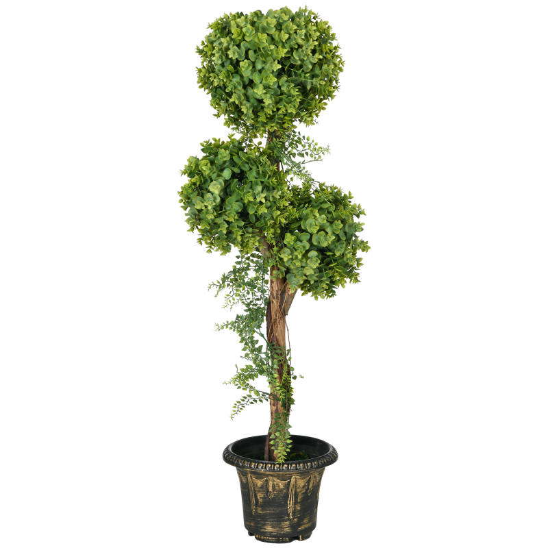 HOMCOM Künstliche Pflanze Baum 3 Kugeln Buchs mit Zementtopf, Innen- und Außenbereich, Höhe 115 cm Aosom – Bild 1 von 2