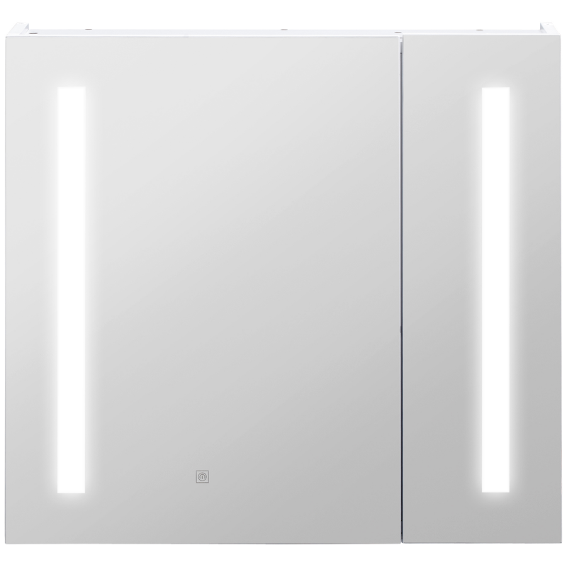 Kleankin Wandmontierter Badezimmerspiegelschrank mit LED-Beleuchtung Badezimmerschrank 2 Türen mit 3 Ebenen 70 x 15 x 65 cm weiß Aosom – Bild 1 von 2