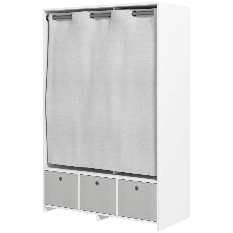 HOMCOM Kleiderschrank, Ankleidezimmer mit Vorhang, Kleiderschrank Schlafzimmer, Kleiderschrank mit Stange, 3 Fächern und 3 herausnehmbaren Stoffschubladen - 105 x 48 x 160 cm, weiß Aosom – Bild 1 von 2