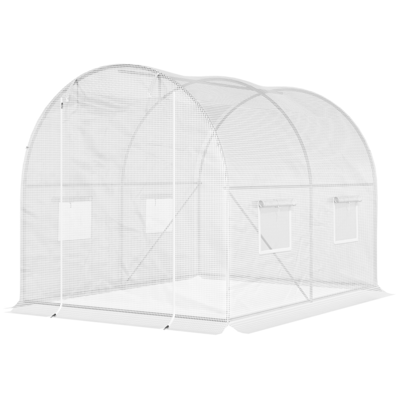 Outsunny Gartenfolientunnel 6 m² 3L x 2B x 1,9H m Verstärktes galvanisiertes Stahlrohr mit 2,4 cm Durchmesser + HDPE-Fenster Tür Weiß Aosom – Bild 1 von 2
