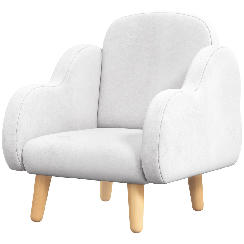 ZONEKIZ Kindersessel im skandinavischen Design mit weichem Komfort, schrägen Beinen und Stoff in Wolkenform 46 x 51 x 55 cm weiß Aosom – Bild 1 von 2