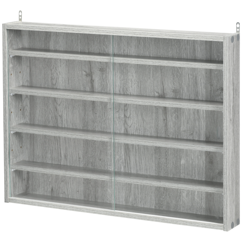 HOMCOM Sammlervitrine Wandvitrine 80 x 9,5 x 60 cm mit 4 verstellbaren Regalen und 2 Glasschiebetüren, für Sammlungen von Figuren und Miniaturautos, Grau Aosom – Bild 1 von 2