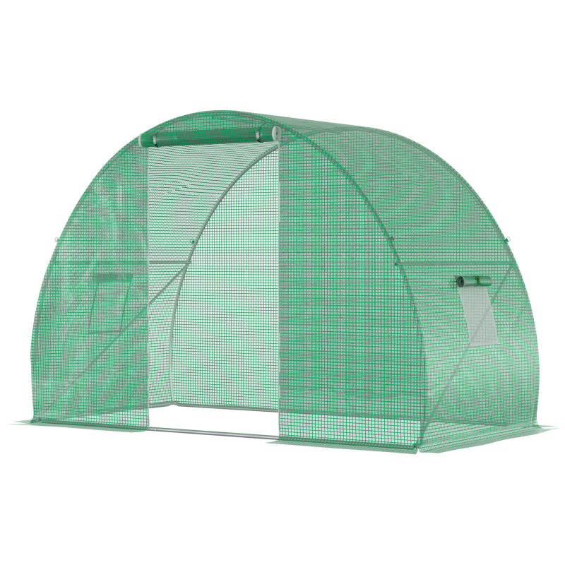 Outsunny Gartengewächshaus Tunnel Wintergewächshaus Bodenfläche 4,5 m² Maße 3L x 1,5B x 2H m Verstärktes Stahlgestänge Reißverschlusstor 2 aufrollbare Fenster Grün Aosom – Bild 1 von 2