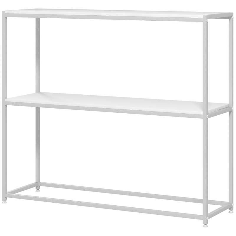 HOMCOM Konsolentisch, Eingangstisch, Stahlrahmen, 2 Regale, modernes Design, für Wohnzimmer, Eingangsbereich, Flur, 100 x 30 x 87 cm, weiß Aosom – Bild 1 von 2