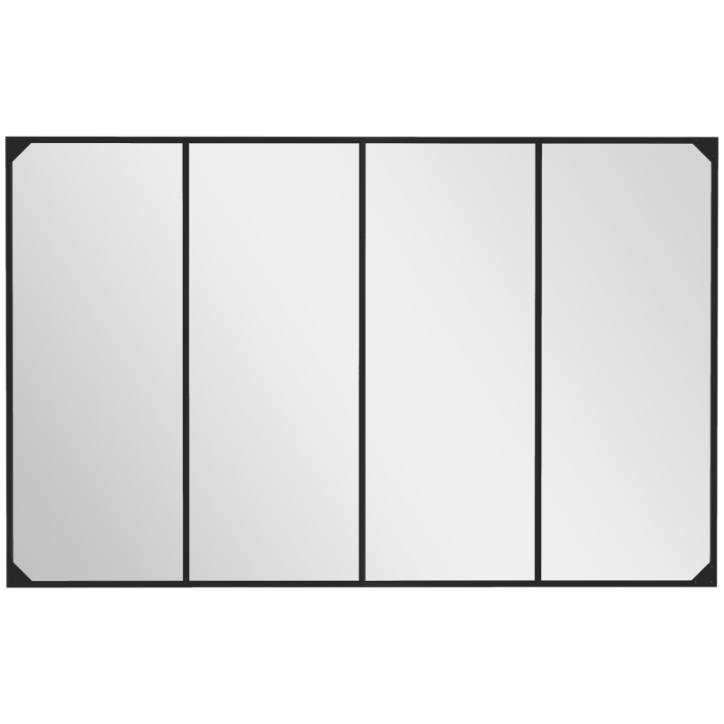 HOMCOM Rechteckiger Wandspiegel Verrière im Industriestil, horizontal oder vertikal mit 4 Haken, in Schwarzem Metall - 109 x 69 cm Aosom – Bild 1 von 2