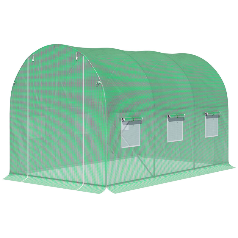 Outsunny Gewächshaus Tunnel Gartenfläche 6 m² 3L x 2B x 2H m Verstärkter Rohrrahmen Reißverschlusstür 6 aufrollbare Fenster Grün Aosom – Bild 1 von 2