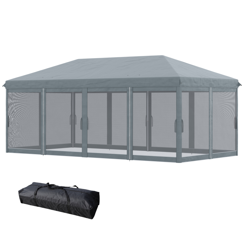 Outsunny Gartenpavillon Faltbarer Pop-up-Pavillon 6 x 3 m mit abnehmbaren Moskitonetzen + Transporttasche Grau Aosom – Bild 1 von 2