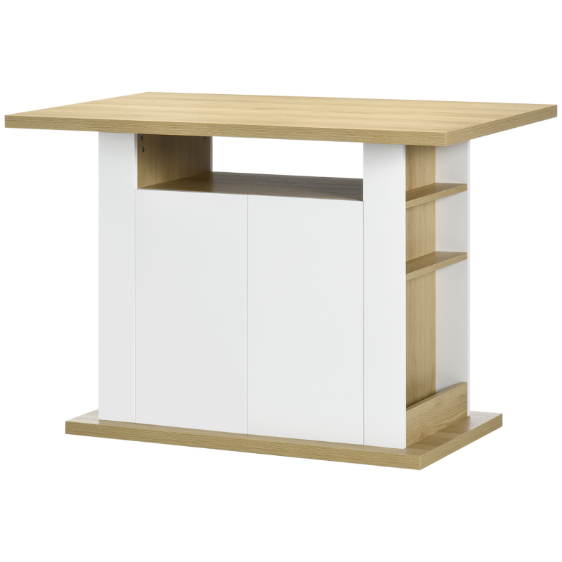 HOMCOM Esstisch Kücheninsel Küchenmöbel mit großem Arbeitsbereich für 4-6 Personen - Schrank mit 4 Türen und Regalen - aus Holz - Abmessungen 110L x 70B x 75,5H cm Weiß und Natur Aosom – Bild 1 von 2