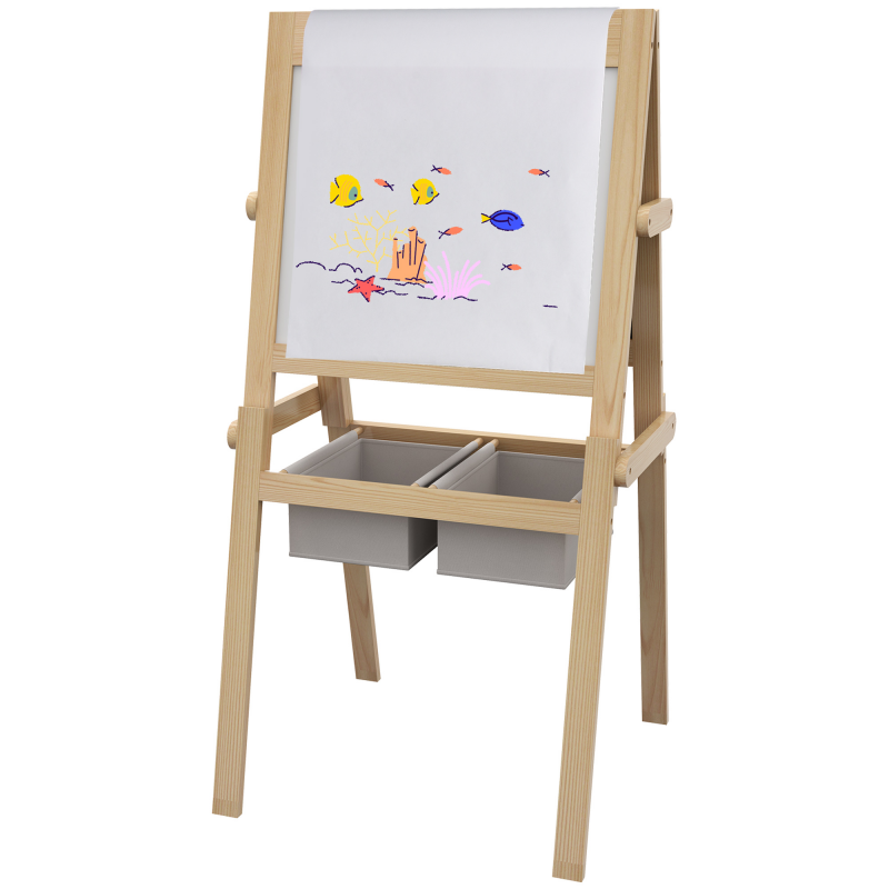 AIYAPLAY Kinderstaffelei - Doppelseitige Schiefertafel - Weiße Tafel Kreidetafel - Papierrolle + 2 integrierte Aufbewahrungskörbe - massives Naturkiefernholz Aosom – Bild 1 von 2