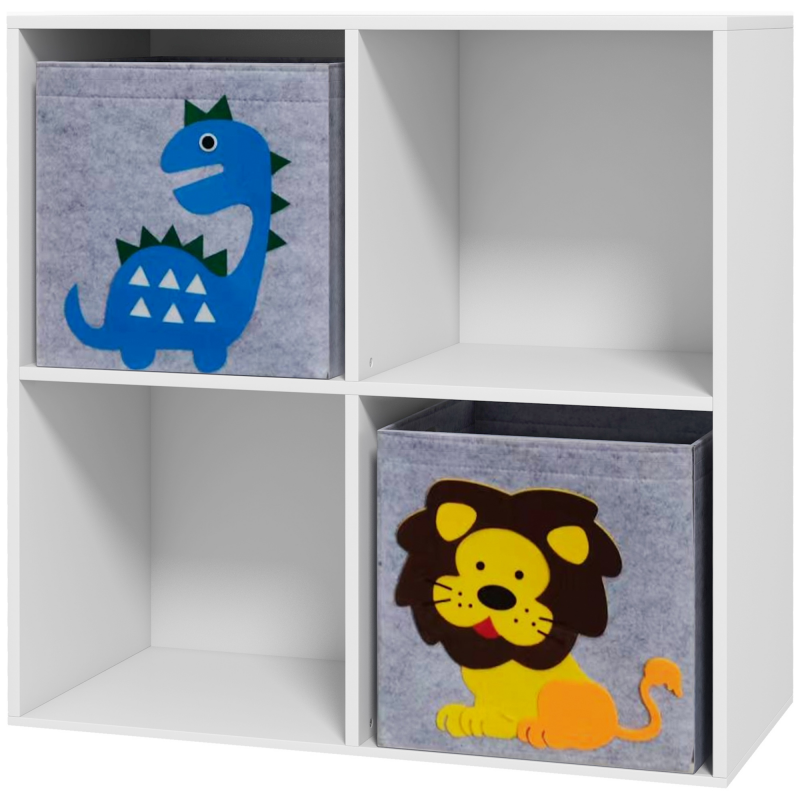 ZONEKIZ Kinderregal, Regal für Kinderzimmer, Bücherregal, 4 Würfel, 2 Körbe mit Dinosauriermotiven für Spielzimmer, Kinderzimmer, Wohnzimmer, 62 x 30 x 62 cm, weiß Aosom – Bild 1 von 2