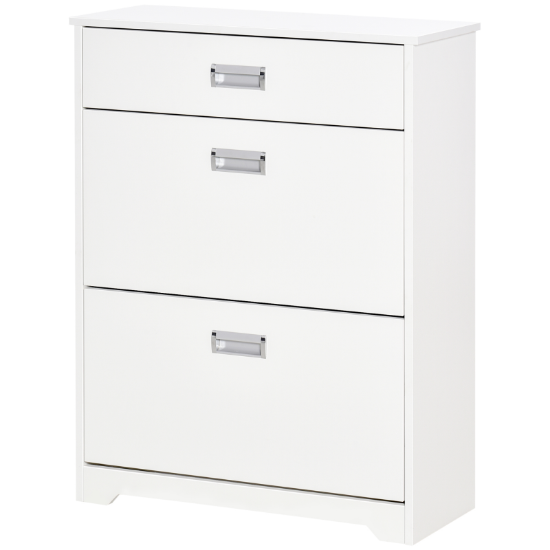 HOMCOM Schuhschrank mit 2 klappbaren Schubladen verstellbares Regal + 1 Schublade + 1 Theke bis zu 16 Paare 70B x 29T x 92H Weiß Aosom – Bild 1 von 2