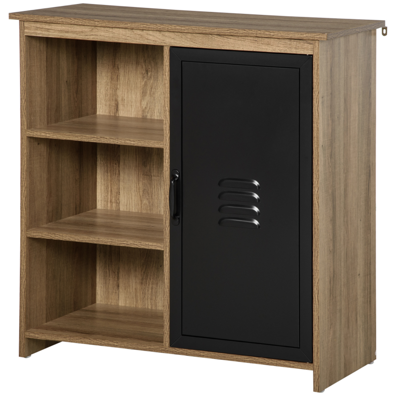 HOMCOM Industrie-Buffet - Stehendes Aufbewahrungsmöbel 3 Fächer Schrank - in Holz und Metall Schwarz Aosom – Bild 1 von 2