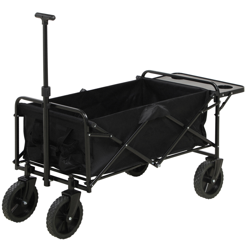 Outsunny Faltbarer Strandwagen, Transportwagen mit 4 Rädern abnehmbare Plane verstellbarer Griff klappbare Ablage 117L x 51B x 100H cm Schwarz Aosom – Bild 1 von 2