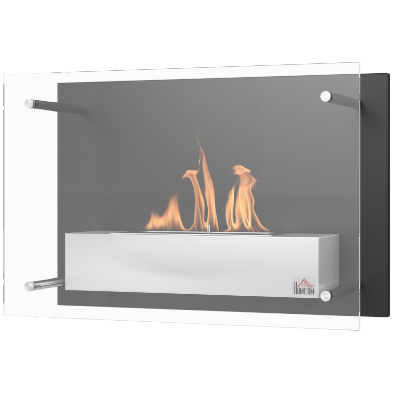 HOMCOM Wand-Bioethanol-Kamin zum Einbau mit 1,5 l Brenner, ca. 3 Stunden Brenndauer Maße: 60L x 22B x 40H cm Fläche: 20-25 m² Edelstahl Aosom – Bild 1 von 2