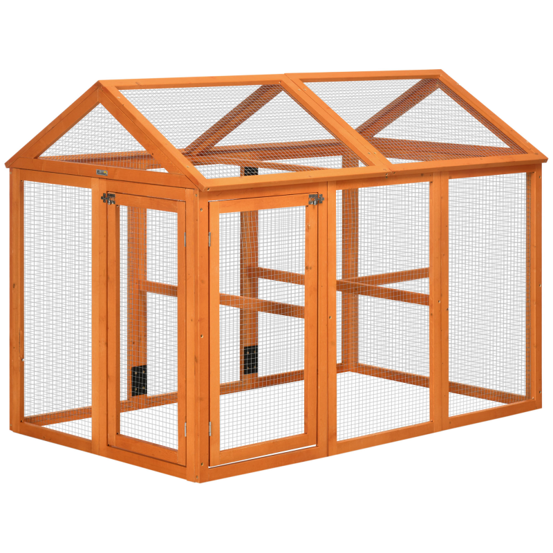 PawHut Hühnergehege aus Holz, Käfig für Hühner, Metallgehege 140 x 88,5 x 106 cm - Orange Aosom – Bild 1 von 2