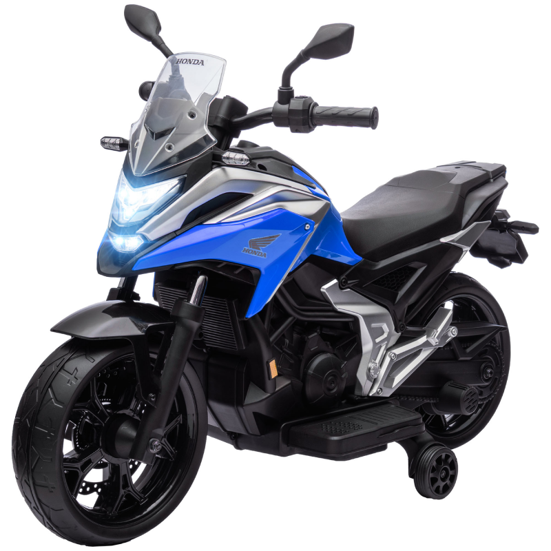 AIYAPLAY Elektromotorrad für Kinder Honda Motorrad für Kinder 3 bis 6 Jahre mit Musik, Scheinwerfern - Kinder Elektroauto mit 2 Trainingsrädern - Abmessungen 107L x 46B x 75H cm blau Aosom – Bild 1 von 2