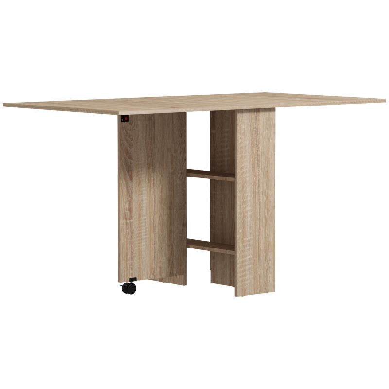 HOMCOM Klapptisch mit Rollen, 2 klappbare Tablettablagen und 2 integrierten Regalen - 140 x 80 x 74 cm Natur Aosom – Bild 1 von 2