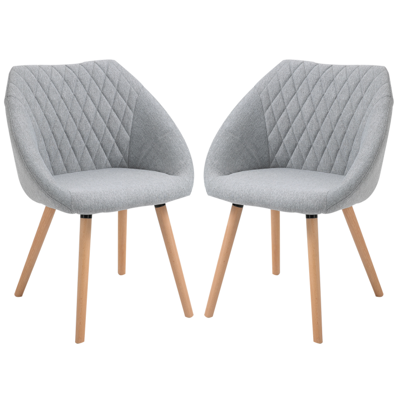 HOMCOM Set aus 2 Skandinavischen Design Esszimmerstühlen - Schlankes Buchenholz helle Beine - Linen Grau Aosom – Bild 1 von 2
