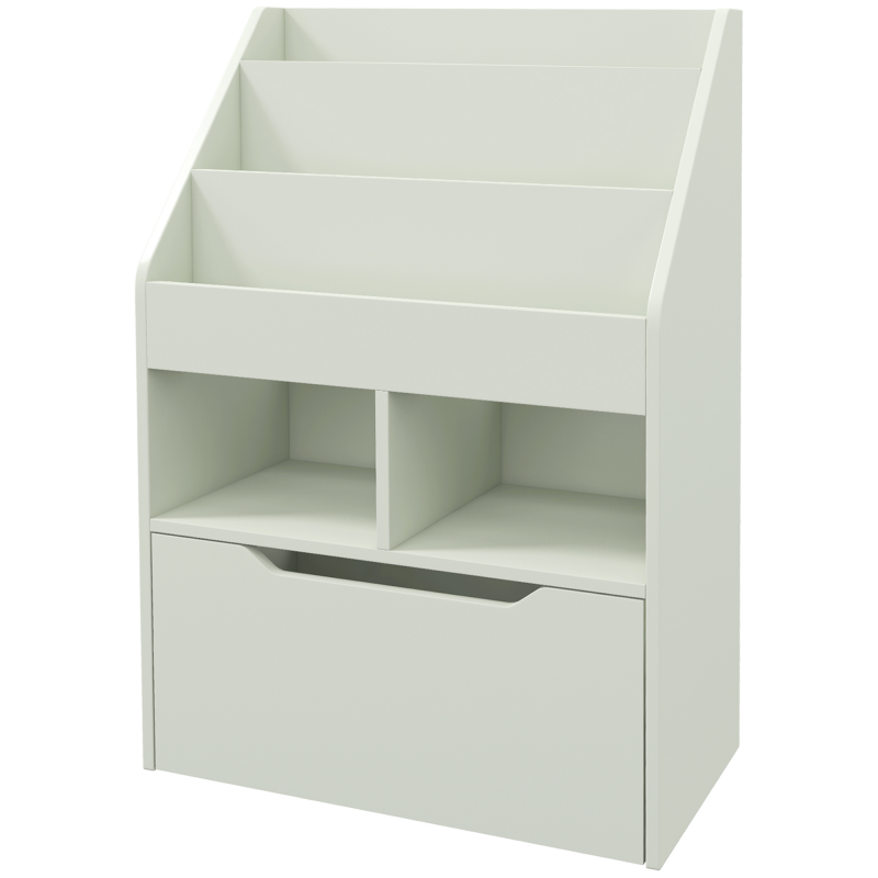 HOMCOM Bücherregal Regal Mehrzweck 3 Regale 2 Fächer Große Schublade in Hellgrün aus Holz Aosom – Bild 1 von 2