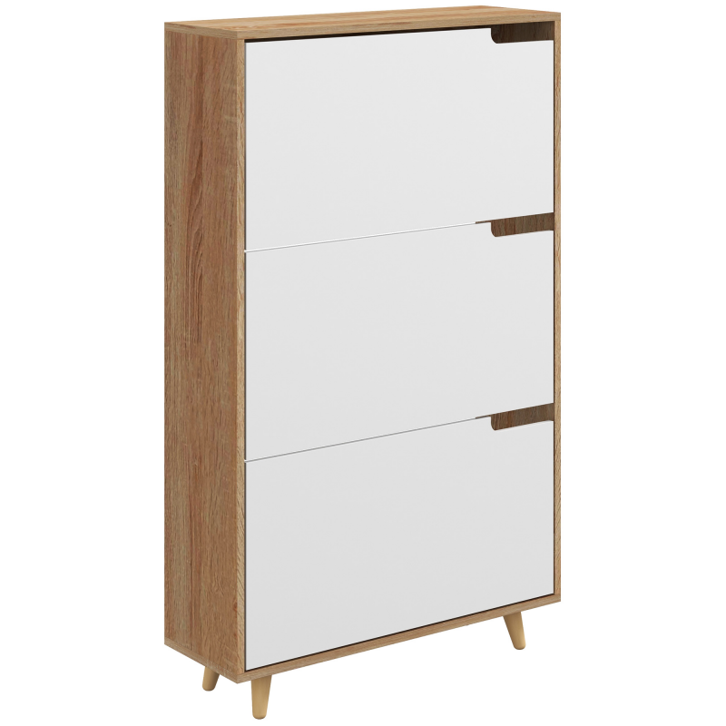 HOMCOM Schuhschrank 3 klappbare Türen, Schuhaufbewahrungsschrank, mit verstellbarem Regal, 72B x 24T x 119H cm, Natur und Weiß Aosom – Bild 1 von 2
