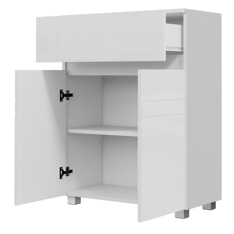 Kleankin Badezimmerschrank auf Standbein, 2 Türen 1 Schublade, verstellbares Regal, weiß lackiert, 60B x 30T x 80H cm Aosom – Bild 1 von 2
