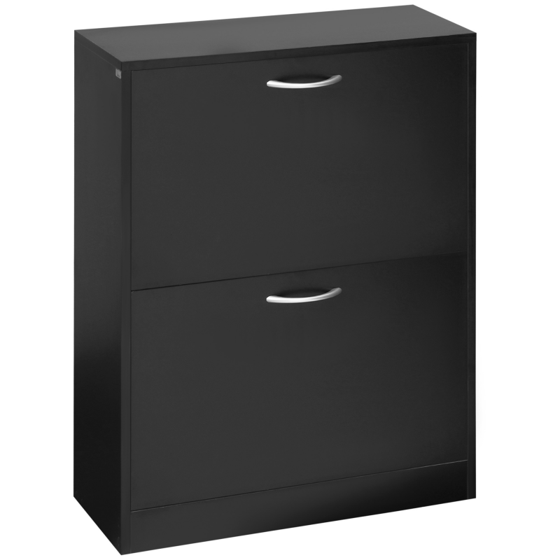 HOMCOM Schuhschrank Schuhablage Schuhregal dim. 60L x 24B x 80H cm 2 Klapptüren Schwarz Aosom – Bild 1 von 2