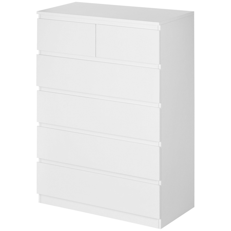HOMCOM Kommode 6 Schubladen Aufbewahrungsschrank ohne Griffe im minimalistischen Design - 80 x 39 x 115 cm - Weiß Aosom – Bild 1 von 2