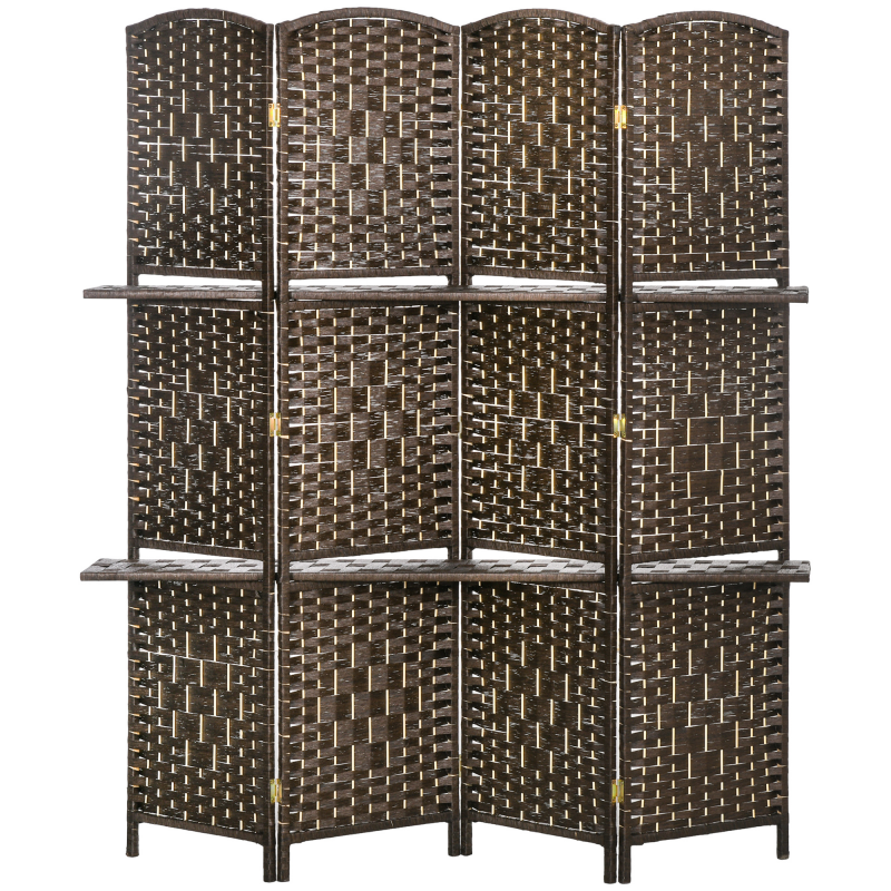 HOMCOM Raumteiler 4 Paneele 160 x 170 cm mit 2 Regalen, klappbar, aus Holz für Büro, Wohnzimmer, Schlafzimmer, Braun Aosom – Bild 1 von 2