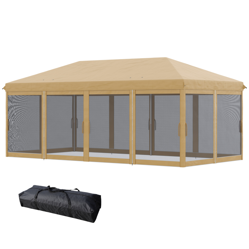 Outsunny Gartenpavillon Faltpavillon Pop-up Terrassenpavillon 6 x 3 m Anti-UV Abnehmbare Moskitonetze + Transporttasche Beige Schwarz Aosom – Bild 1 von 2