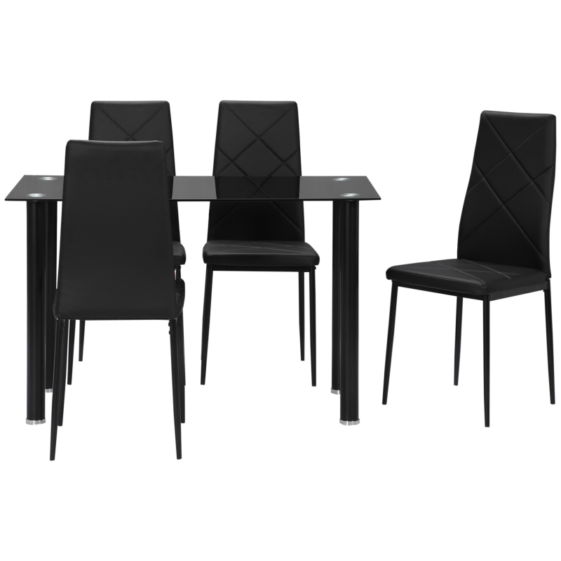 HOMCOM Esstisch-Set mit 4 Stühlen, 5-teiliges Küchenmöbel-Set, gehärtete Glasplatte, Stahlfüße, Schwarz Aosom – Bild 1 von 2