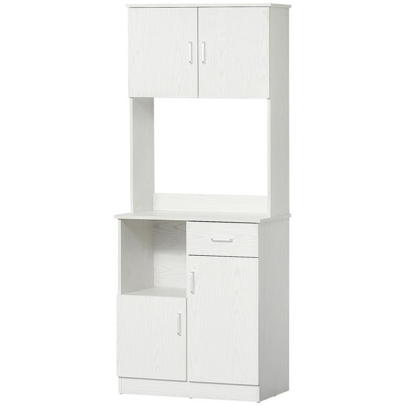 HOMCOM Küchenbuffet Küchenarmoire Mehrzweckschrank 4 Türen 1 Schublade Regal + große Arbeitsplatte 71 x 41 x 178 cm MDF Weiß Aosom – Bild 1 von 2