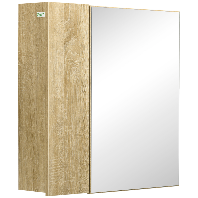 kleankin Wandmontierter Badezimmerspiegelschrank mit Spiegel Regalen und 2 Türen - inkl. Wandbefestigungsset - 60 x 15 x 60 cm Naturholz Aosom – Bild 1 von 2