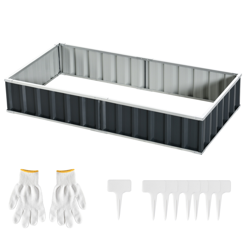 Outsunny Hochbeet für den Garten Maße 174L x 90B x 30H cm - modular, Werkzeugloser Aufbau, Handschuhe enthalten - gewelltes Stahlblech Anthrazit Aosom – Bild 1 von 2
