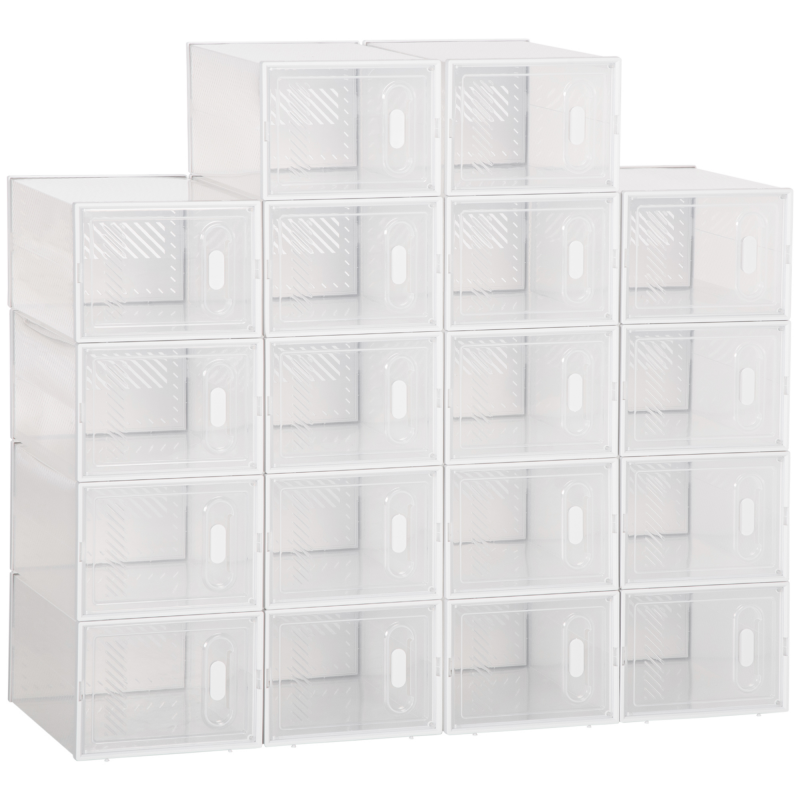 HOMCOM Set von 18 modularen Schuhablageboxen mit transparenten Türen - Maße 25L x 35B x 19H cm Aosom – Bild 1 von 2