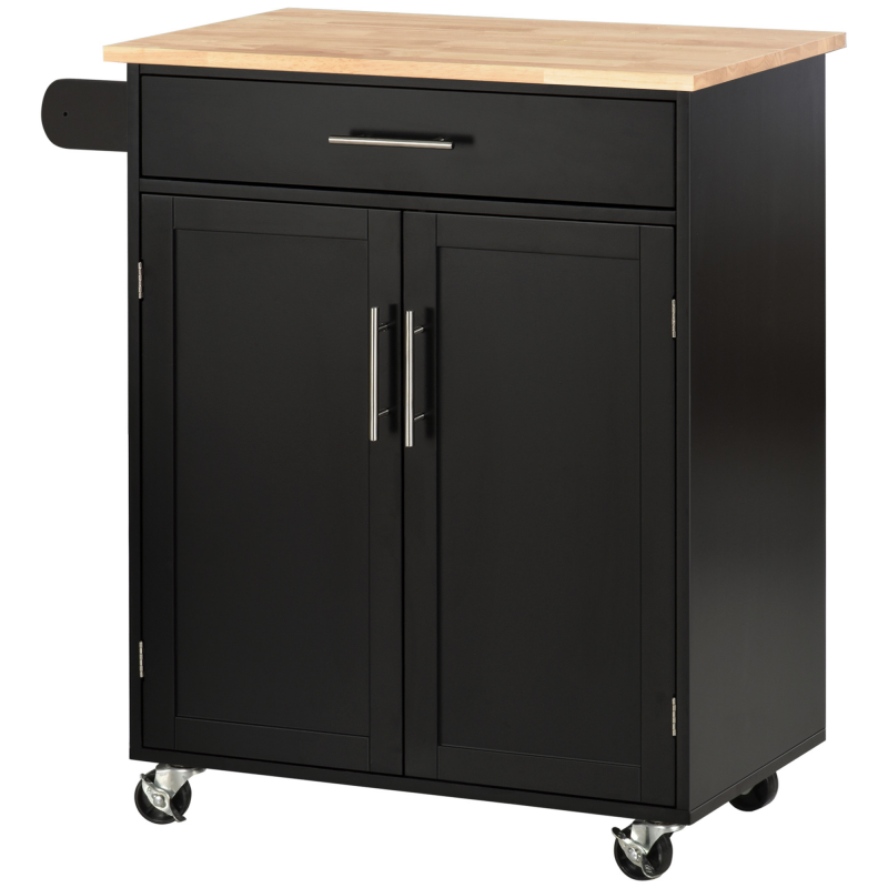 HOMCOM Küchenwagen auf Rollen, Servierwagen mit Schublade, Schranktür und Handtuchhalter - 83B x 45T x 91,5H cm Schwarz Aosom – Bild 1 von 2