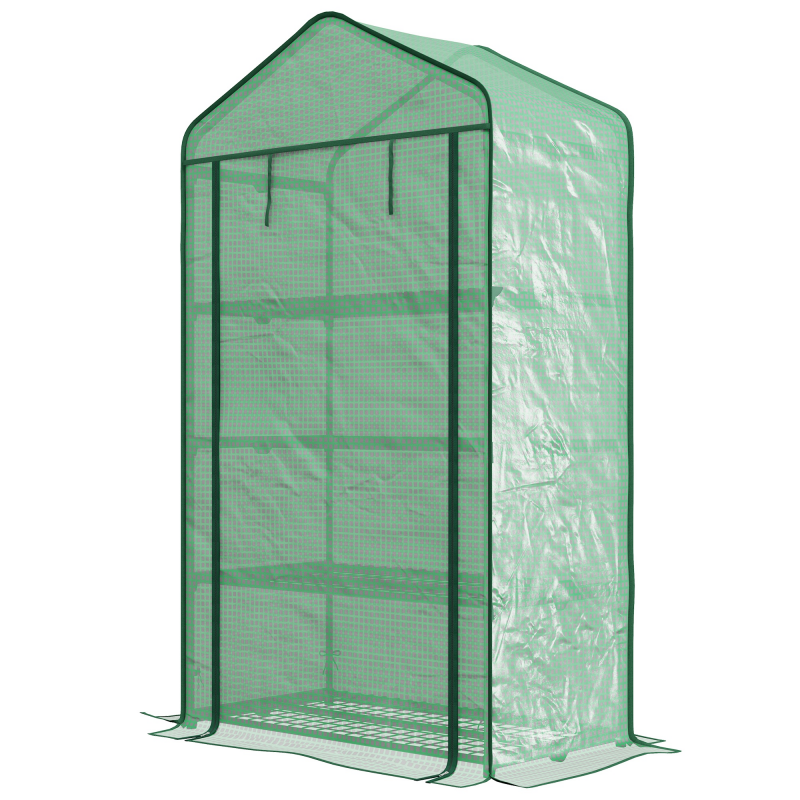 Outsunny Garten Gewächshaus Balkon Regal Gewächshaus 4 Ebenen 90L x 49B x 160H cm Verzinkter Stahl Abnehmbare PE Hochdichte-Plane Grün Aosom – Bild 1 von 2