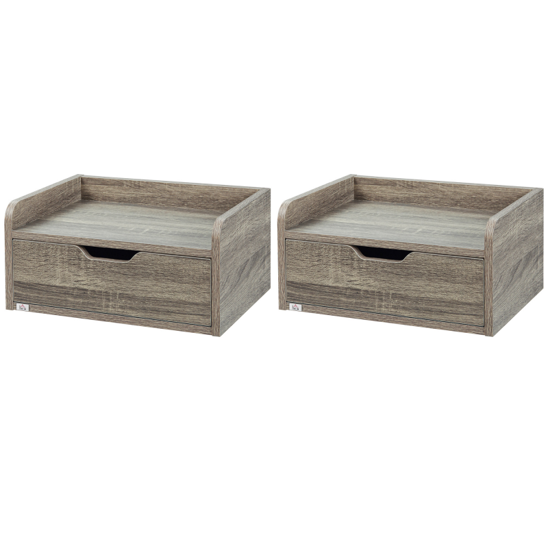 HOMCOM Set aus 2 wandmontierten Nachttischen, hängende Nachttische - ausziehbare Schublade, Tischplatte - aus Spanplatten, Maße 40L x 30B x 19,5H cm, Grau Aosom – Bild 1 von 2