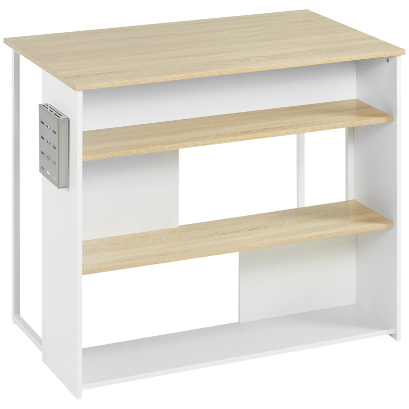 HOMCOM Kücheninsel Servierwagen mit 3 modernen Regalen und Messerblock aus Edelstahl, 105 x 65 x 90 cm, Weiß und Natur Aosom – Bild 1 von 2