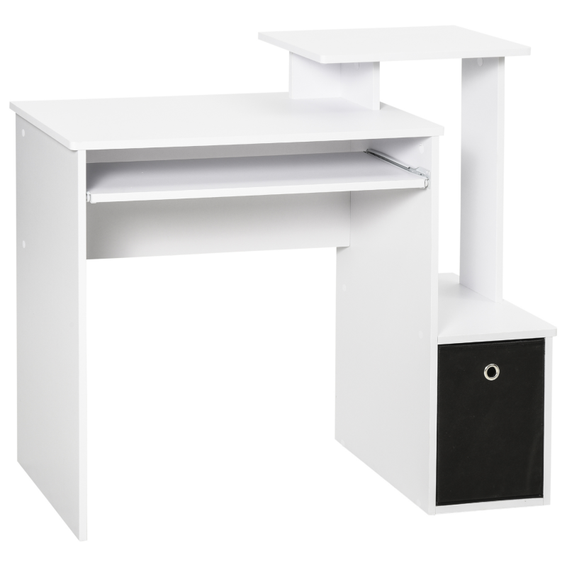 HOMCOM Computertisch Multimedia Regale Tablett Tastaturfach Schwarz Spanplatten Weiß Aosom – Bild 1 von 2