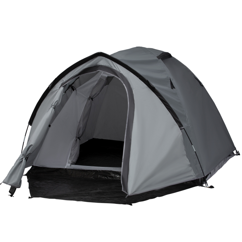 Outsunny Campingzelt 2-3 Personen wasserdichtes leichtes belüftetes Dôme Zelt einfach aufzubauen 2 Türen Fenster Maße 3,25L x 1,83B x 1,3H m Glasfaser Polyester PE Grau Aosom – Bild 1 von 2