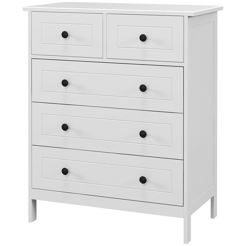 HOMCOM Weiße Kommode mit 5 Schubladen, Aufbewahrungsmöbel für Schlafzimmer, Büro, Eingangsbereich, zeitgenössischer Stil, Metallgriff, 74 x 40 x 91 cm Aosom – Bild 1 von 2