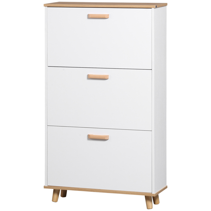 HOMCOM Schuhschrank Schuhregal skandinavischer Stil mit 3 Klappfächern Holzoptik - 70 x 23,5 x 122 cm - weiß Aosom – Bild 1 von 2