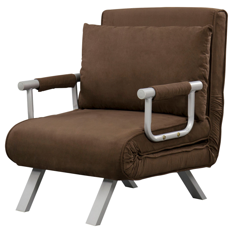HOMCOM Sessel-Schlafsofa 1-Sitzer Convertible Abnehmbarer Gesteppter Suede-Bezug Maximaler Komfort Kissen Metallarmlehren Braun Aosom – Bild 1 von 2